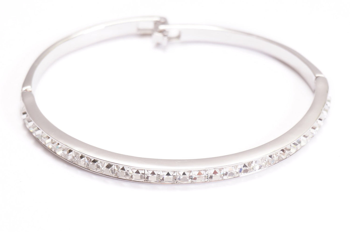 Half Eternity Square Crystals White Gold Bracelet