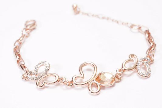 Tri-Butterfly Hazel Crystal Rose Gold Bracelet