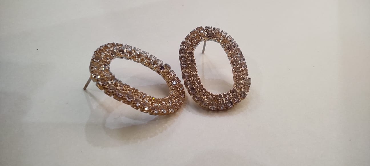 Oval-Cut Rhinestone Stud Earrings