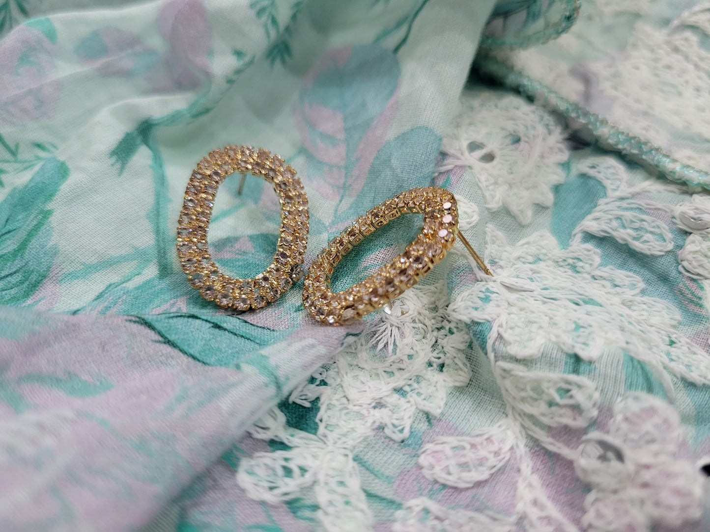 Oval-Cut Rhinestone Stud Earrings