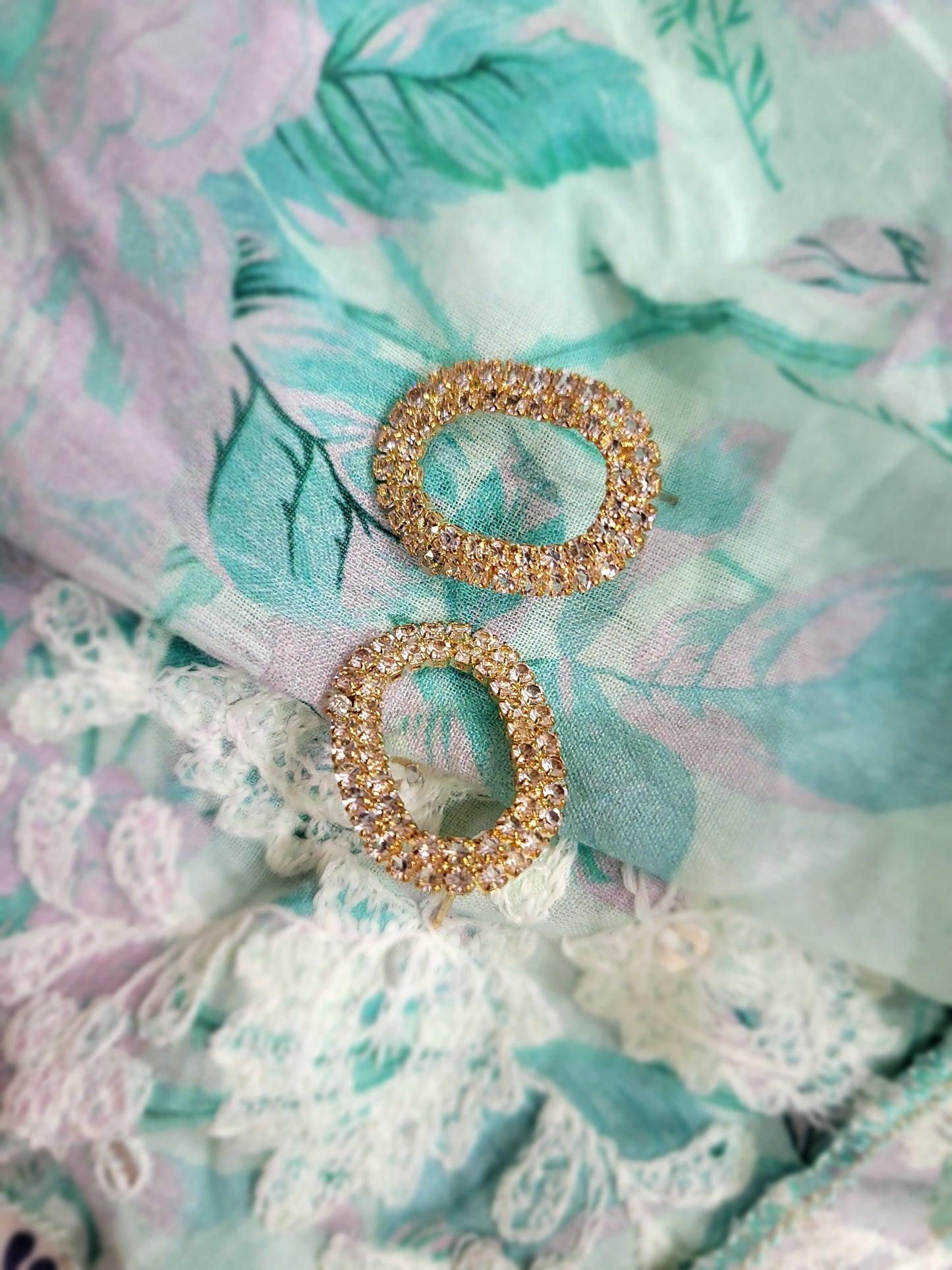 Oval-Cut Rhinestone Stud Earrings
